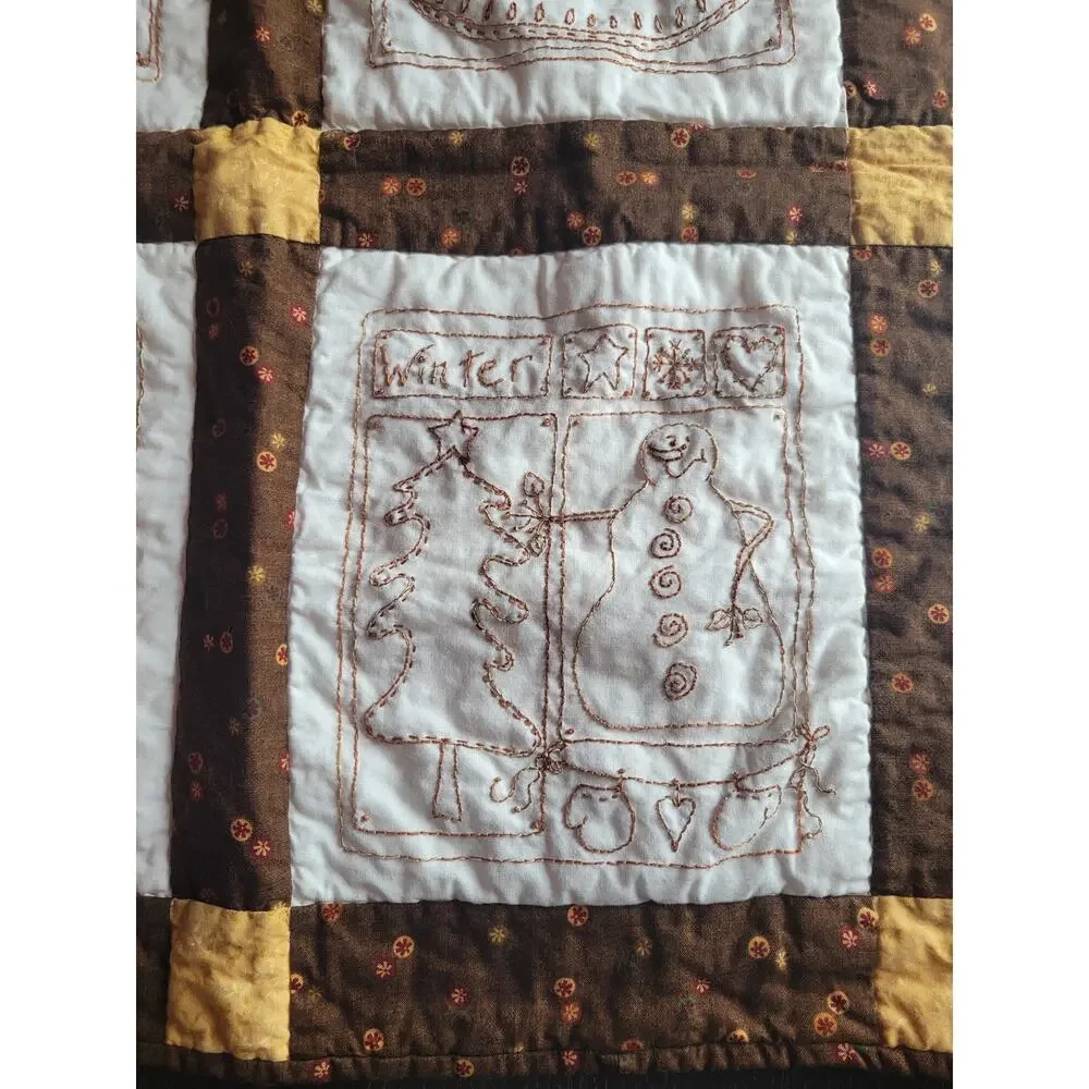 Embroidered Four Seasons Quilted Wall Hanging Handmade Winter Fall